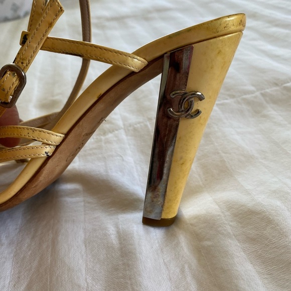 Authentic Chanel Gold Strappy Block Heel Sandals – Size 39.5 - Picture 11 of 16